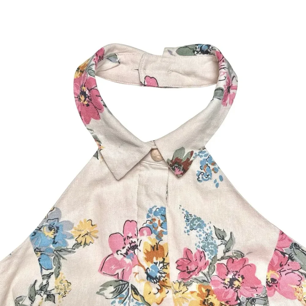 House of Harlow 1960 | Women | Floral Linen Blend Halter Belted Romper | Sz 12
